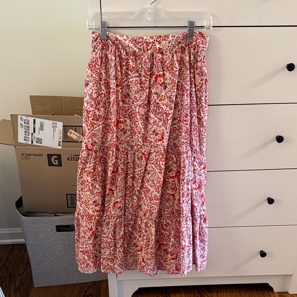 Vineyard Vines Pink Floral Tiered Maxi Skirt